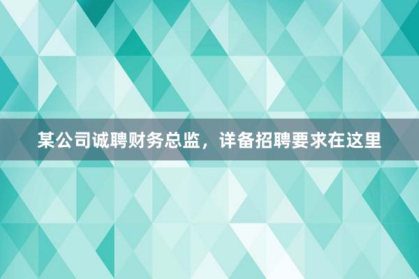 某公司诚聘财务总监，详备招聘要求在这里